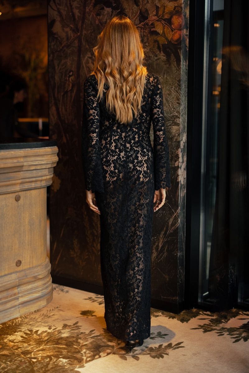 ADARA Black Lace Maxi Dress, S-M