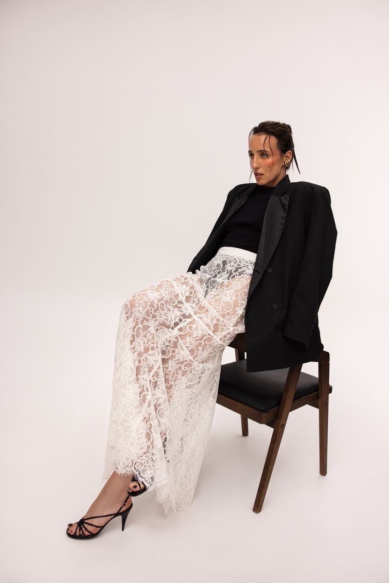 ADARA White Lace Silhouette Maxi Skirt, XS-S