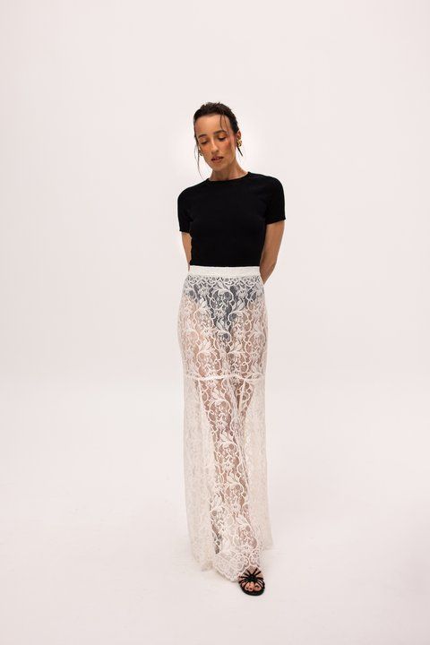 ADARA White Lace Silhouette Maxi Skirt, S-M