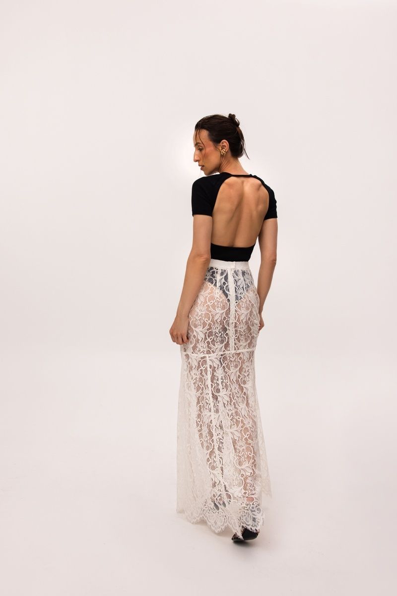 ADARA White Lace Silhouette Maxi Skirt, S-M