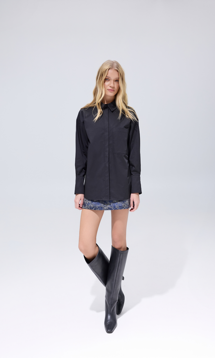 ELARA Black Oversized Shirt, S-M